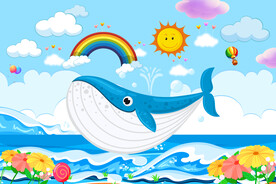 卡通儿童房鲸鱼背景墙