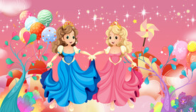 卡通公主粉红色背景墙