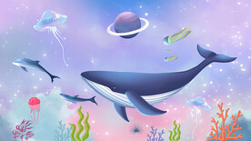 卡通鲸鱼背景墙画