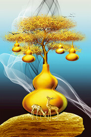 石来运转轻奢麋鹿葫芦装饰画