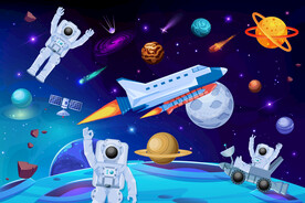 卡通宇航员太空火箭宇宙星球背景