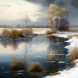 水彩风景 冰雪消融