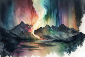 抽象水彩 北极光