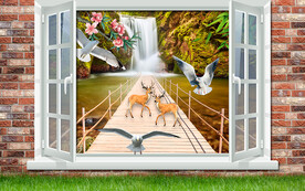 立体砖墙窗户风景电视背景墙