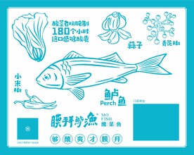 老坛酸菜鱼卡通墙绘剪影标识 