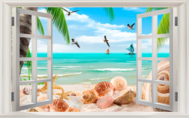 窗户风景贝壳电视背景墙