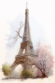 水彩 埃菲尔铁塔