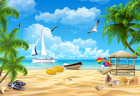 沙滩海鸥电视背景墙