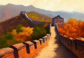 油画 长城秋色