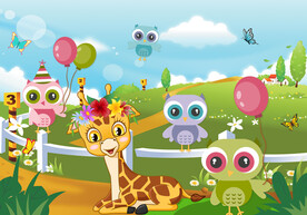 卡通长颈鹿猫头鹰儿童房背景