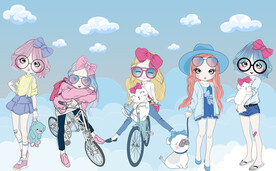 卡通服装店少女背景墙