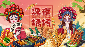 国潮深夜烧烤撸串背景