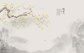 中式工笔花鸟画电视背景墙