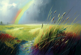 当代油画 草原上的彩虹