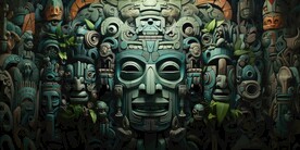 玛雅遗迹背景墙壁画