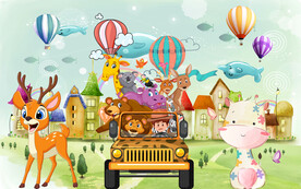 卡通动物世界背景墙