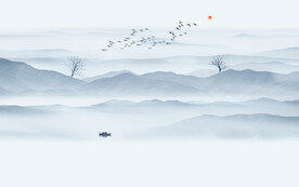 中式水墨山水画壁画背景墙