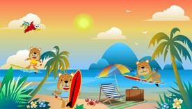 卡通沙滩儿童背景墙