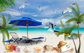 浪漫海边沙滩贝壳电视背景墙