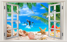 浪漫海岛沙滩椰子树电视背景墙