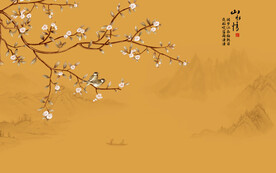 新中式工笔花鸟画电视背景墙