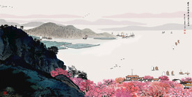 国画水墨山水画江南春色