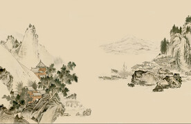 国画山水中式电视背景墙