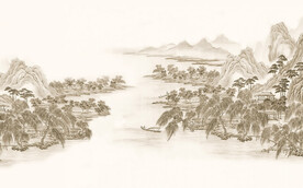 中式背景墙壁画 古典国画山水