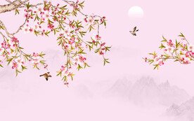 新中式手绘花鸟画背景墙