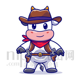 可爱卡通西部牛仔奶牛矢量插画