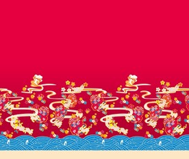 汉服红色渐变蓝花兔子