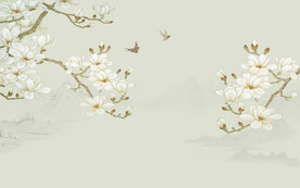 新中式兰花花鸟画电视背景墙