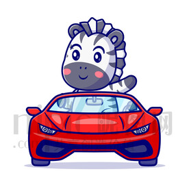 可爱卡通坐小汽车的斑马