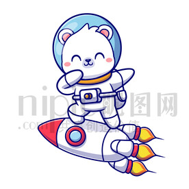 可爱卡通穿着宇航服的太空北极熊