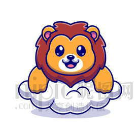 可爱卡通趴在云朵上的狮子
