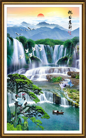 流水生财瀑布山水画装饰图