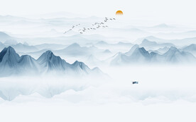 意境水墨山水背景墙