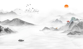 高清意境山水电视墙壁画