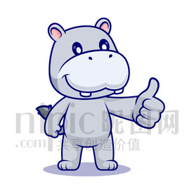 可爱卡通点赞的大河马