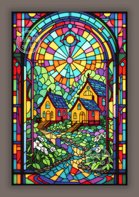 欧陆风情教堂蒂凡尼彩色玻璃图案