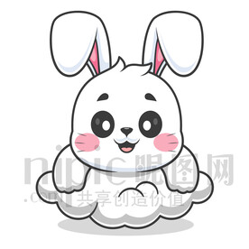 可爱卡通趴在云朵上的小白兔
