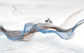 原创新中式轻奢水墨意境背景墙壁