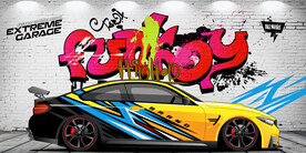 跑车涂鸦背景墙