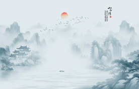 水墨江南水乡背景墙