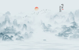 水墨江南水乡背景墙