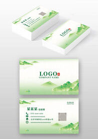 绿色古风中国风文化艺术名片模板