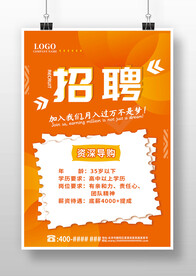  橙红色门店导购店员招聘海报