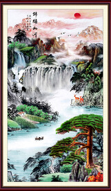 竖版水墨山水画