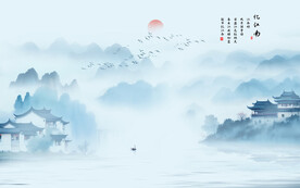 新中式水墨江南背景墙