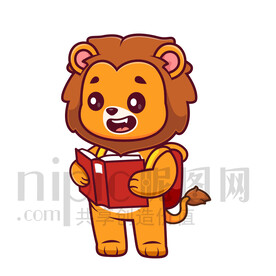 可爱卡通爱学习的狮子